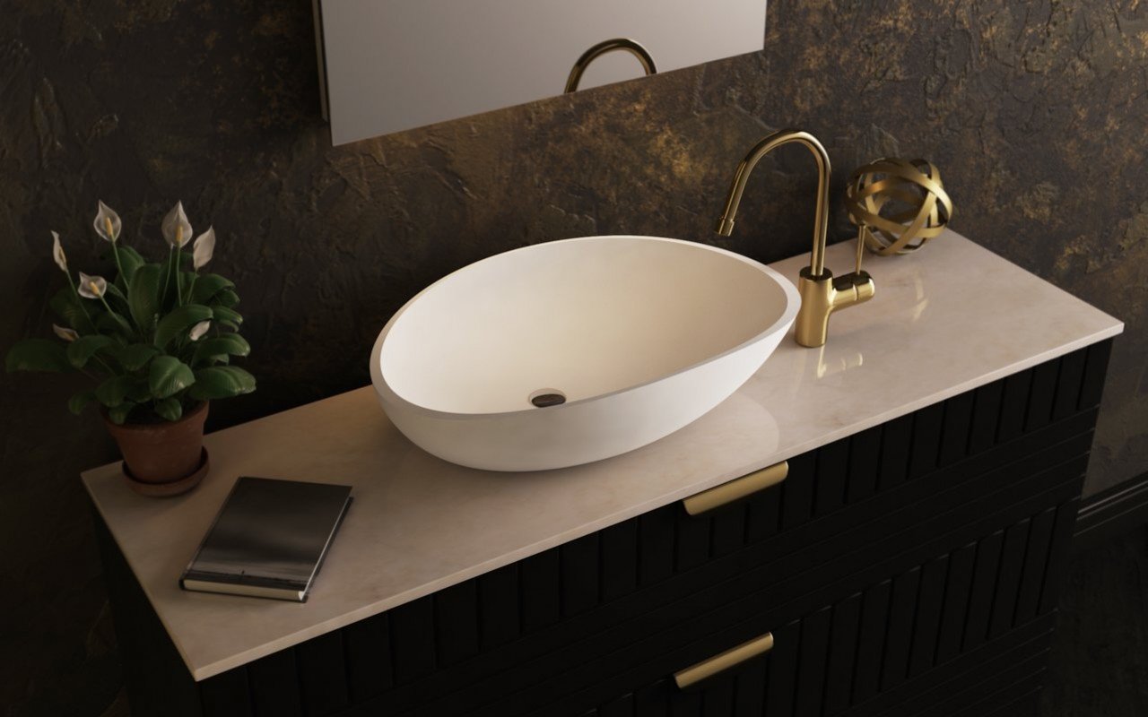 Aquatica Lotus Wht Stone Bathroom Vessel Sink