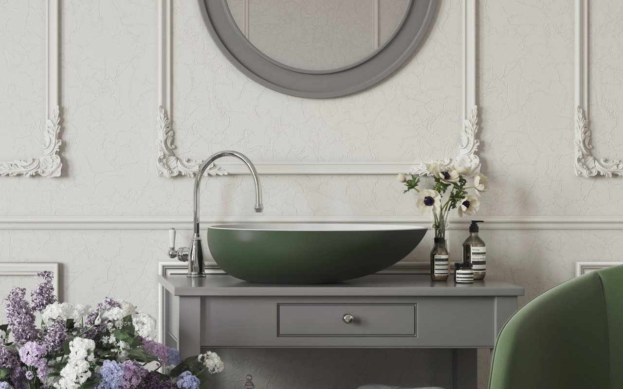 Aquatica Spoon-2 Moss Green-Wht Stone Bathroom Vessel Sink picture № 0