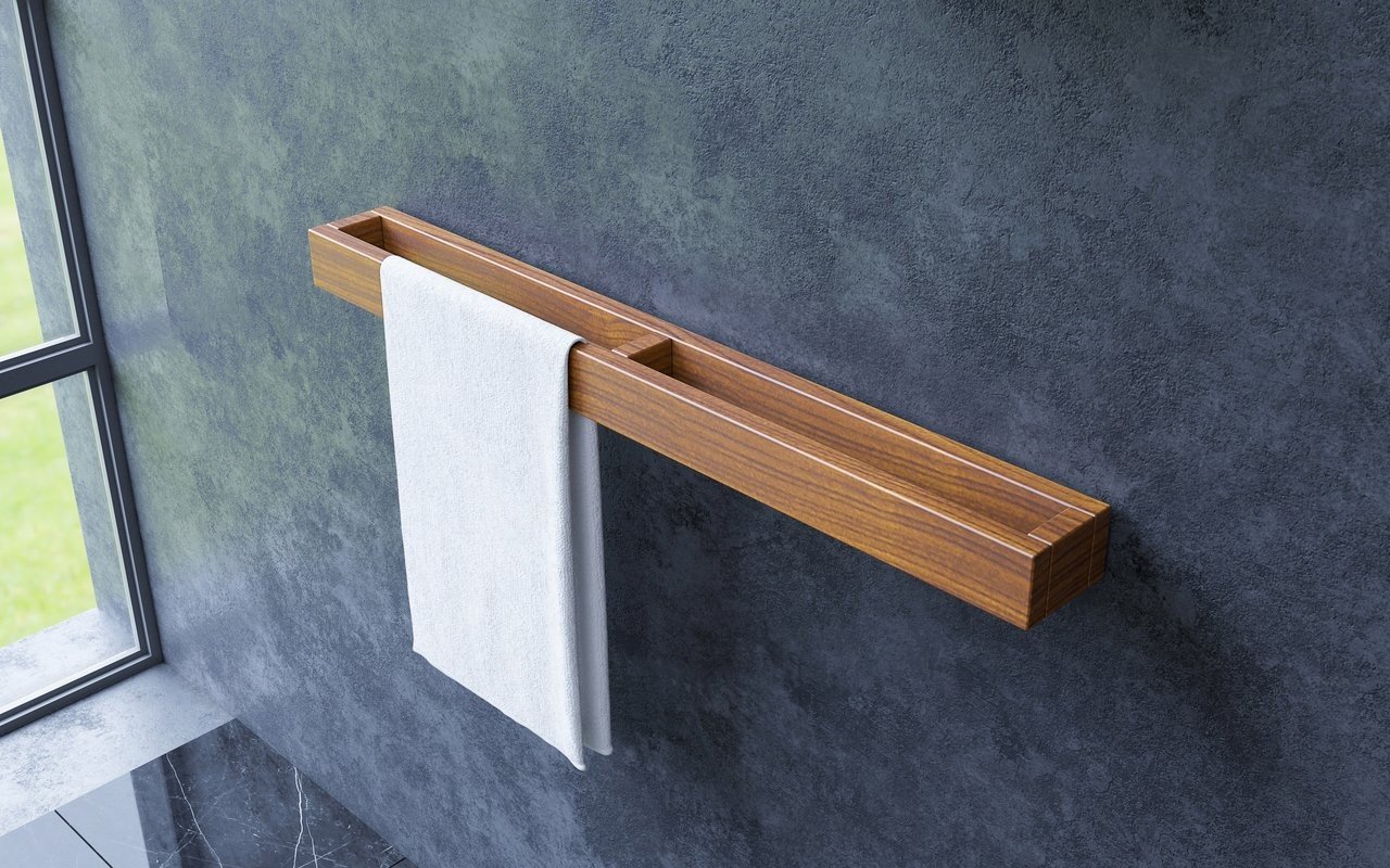 Aquatica Universal 32 Waterproof Wall Mounted Iroko Wood Towel Rack