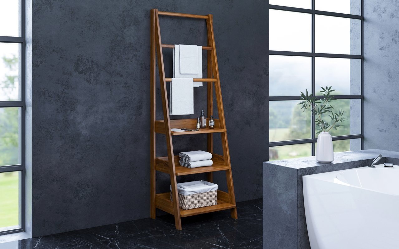 Aquatica Universal 70.75 Waterproof Iroko Wood Bathroom Ladder Shelf