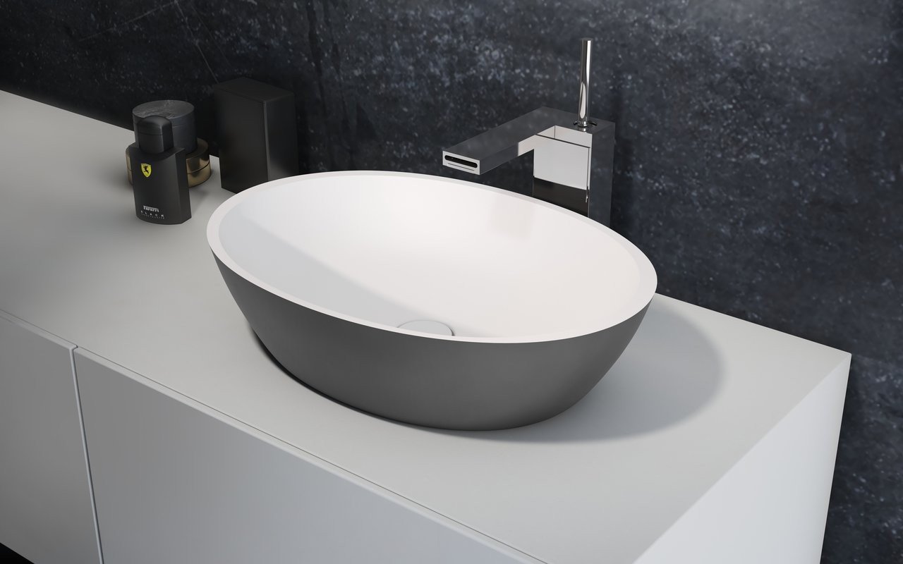 Aquatica Sensuality™ Gunmetal-Wht Stone Bathroom Vessel Sink picture № 0