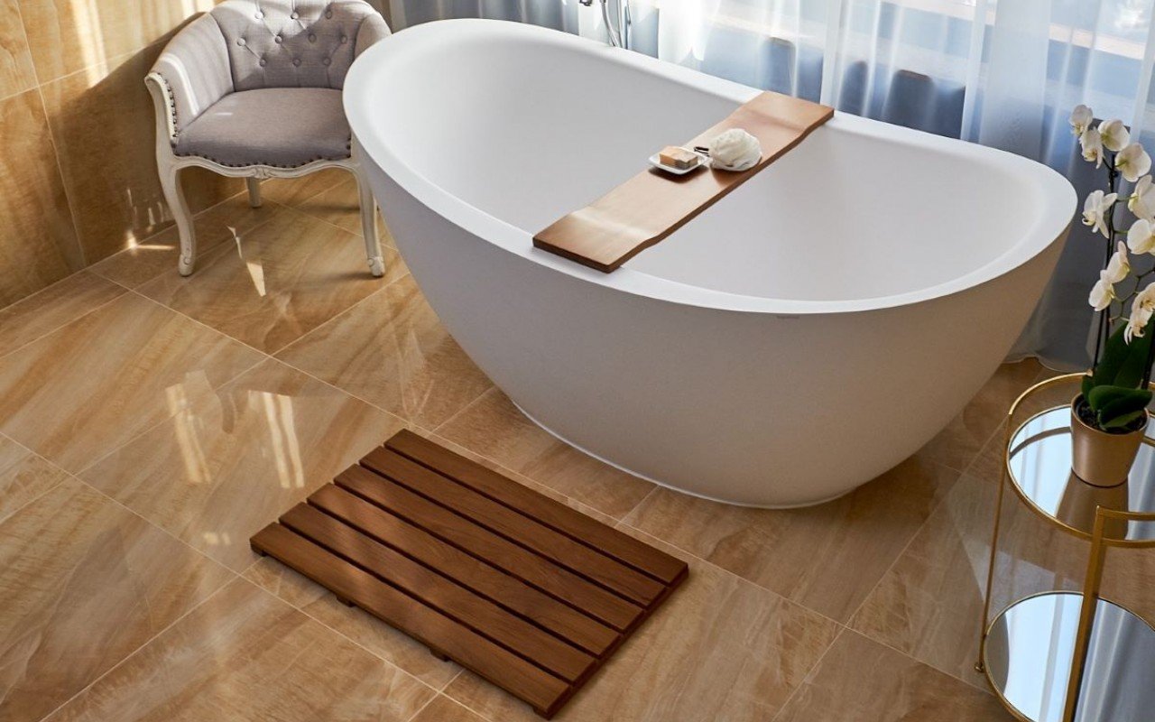 Aquatica Universal 33.5" Waterproof American Walnut Wood Bath Shower Floor Mat picture № 0