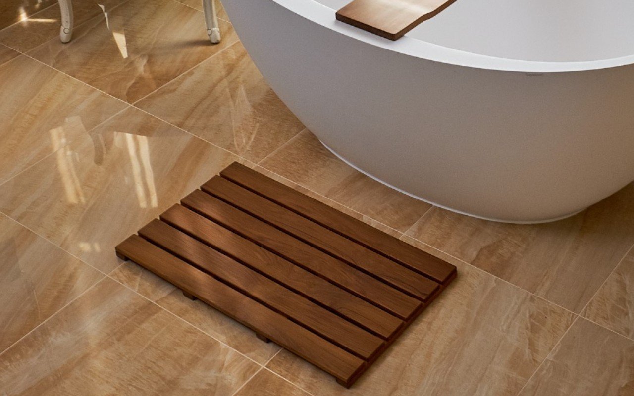 Aquatica Universal 33.5" Waterproof American Walnut Wood Bath Shower Floor Mat picture № 0