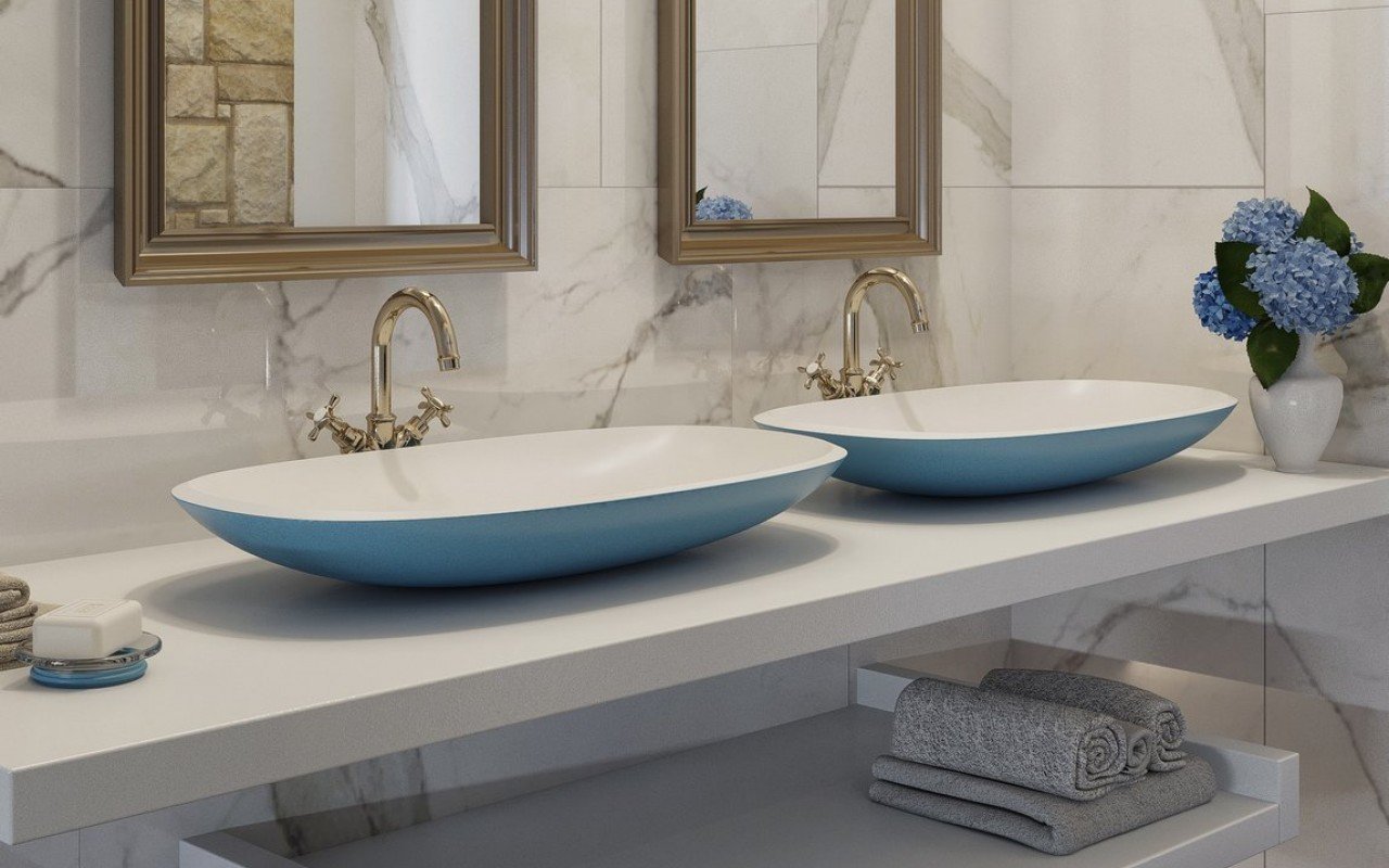 Aquatica Coletta B Jaffa Blue Wht Stone Bathroom Vessel Sink