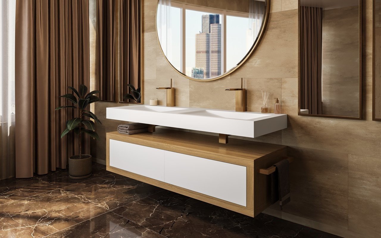 Eloise' Floating Bathroom Vanity and Staggered Shelf - Mez Works Furniture