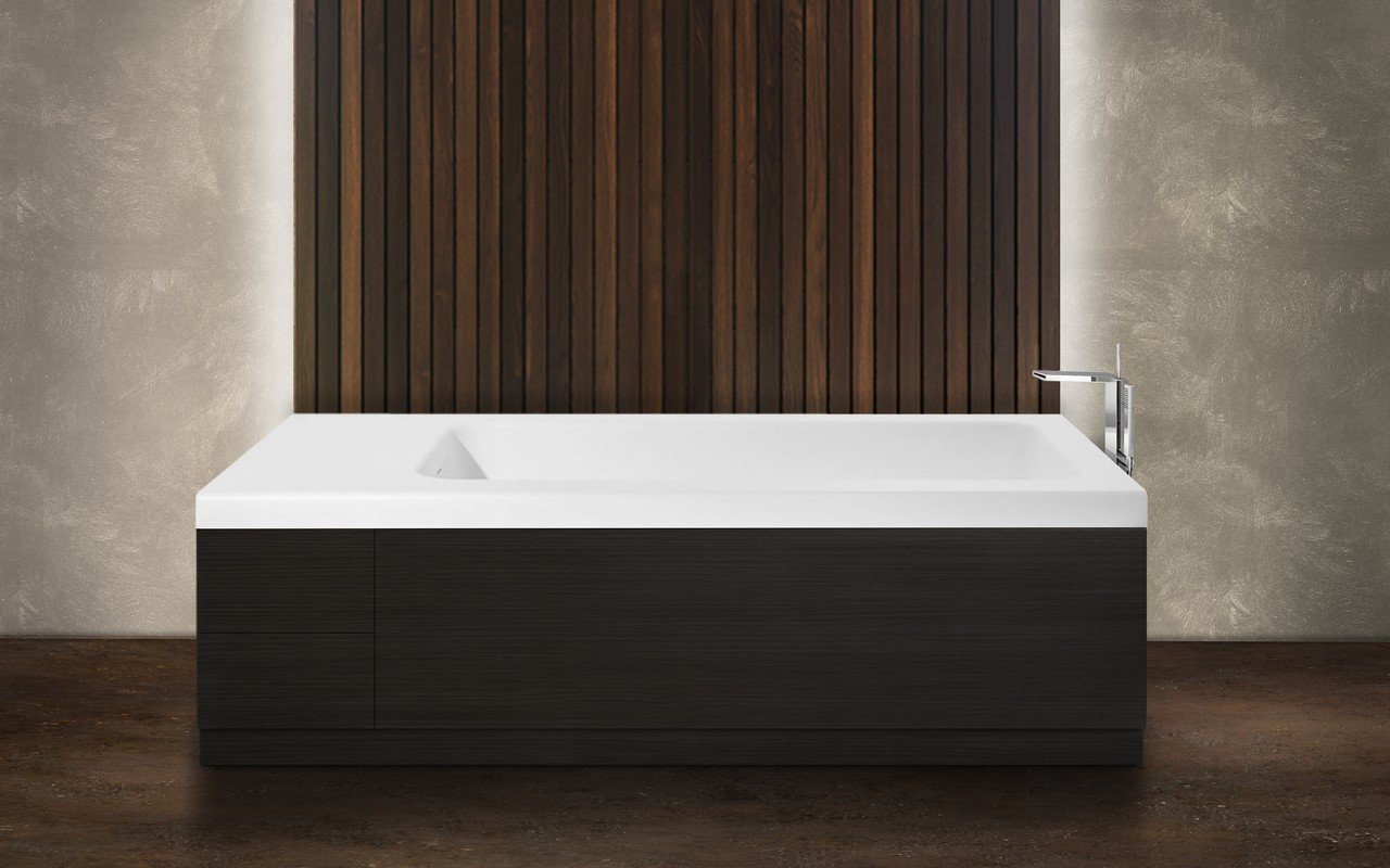 Aquatica Pure 2D Back To Wall Solid Surface Bathtub with Dark Decorative Wooden Side Panels picture № 0