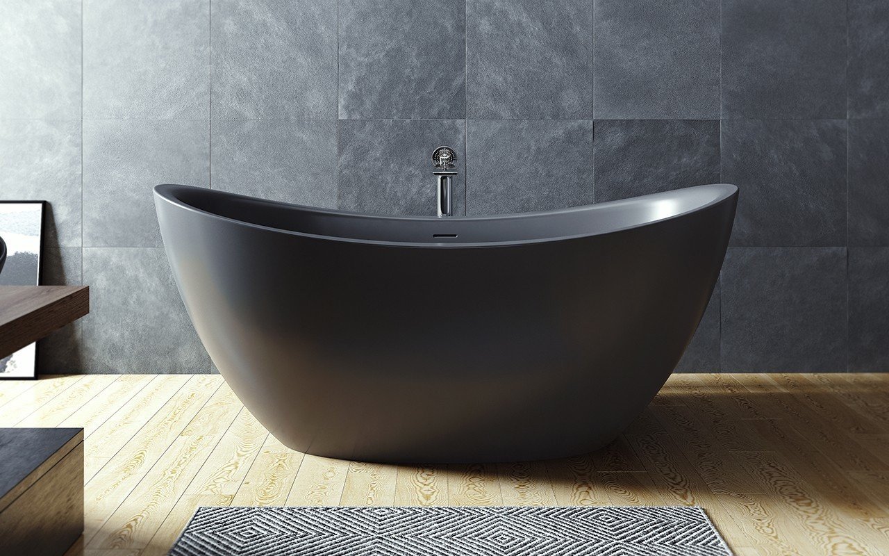 ᐈ 【Aquatica Lillian Black Freestanding Solid Surface Bathtub 