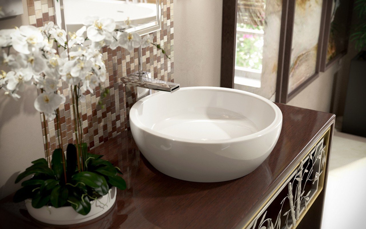 Aquatica Texture Bowl-Wht Round Ceramic Bathroom Vessel Sink picture № 0