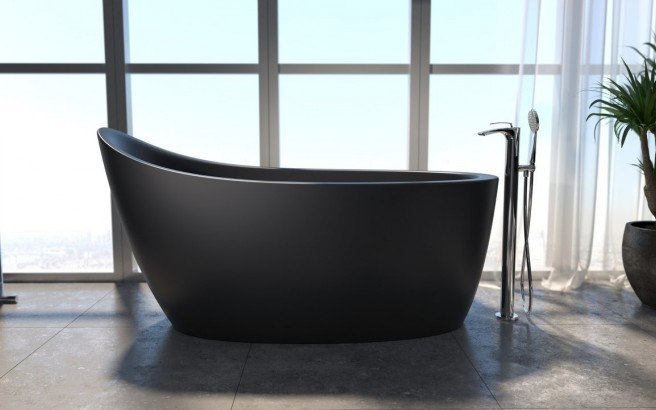 Aquatica Emmanuelle 2 Black Freestanding Solid Surface Bathtub