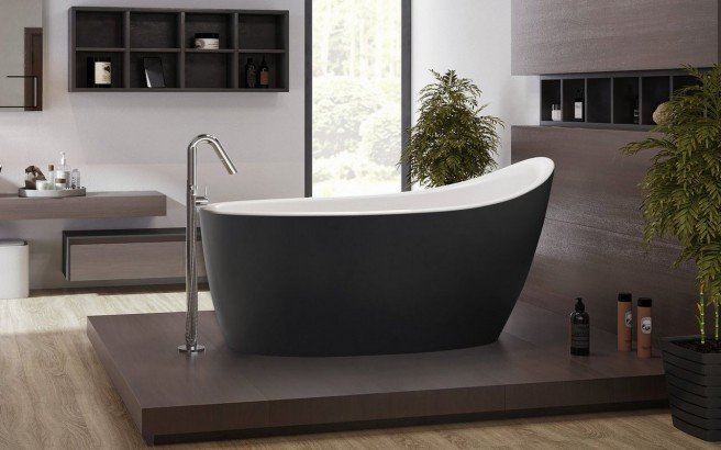 Aquatica Emmanuelle 2 Blck-Wht Freestanding Solid Surface Bathtub