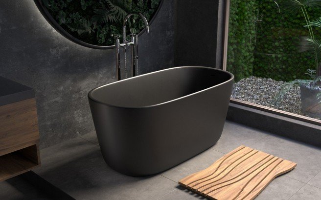 Aquatica Lullaby-Mini™ Graphite Black Freestanding Solid Surface Bathtub