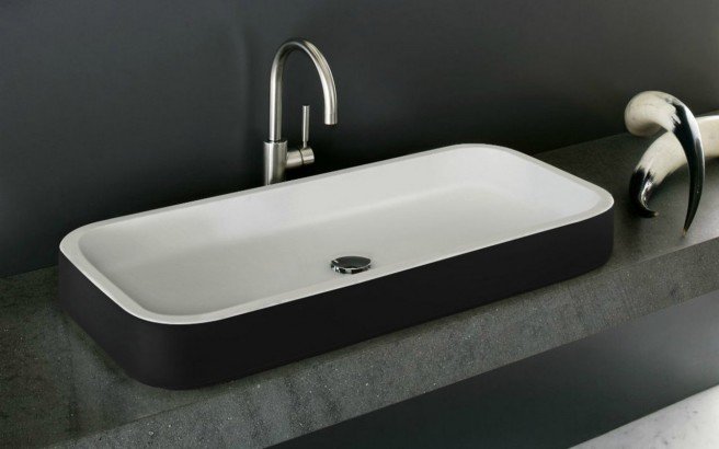 Aquatica Solace-B-Blck-Wht Rectangular Stone Bathroom Vessel Sink