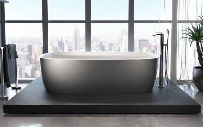 Aquatica Coletta™ Gunmetal-Wht Freestanding Solid Surface Bathtub