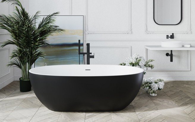 Aquatica Corelia-Blck-Wht™ Freestanding Solid Surface Bathtub