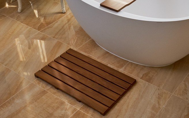 Aquatica Universal 33.5 Waterproof American Walnut Wood Bath Shower Floor Mat