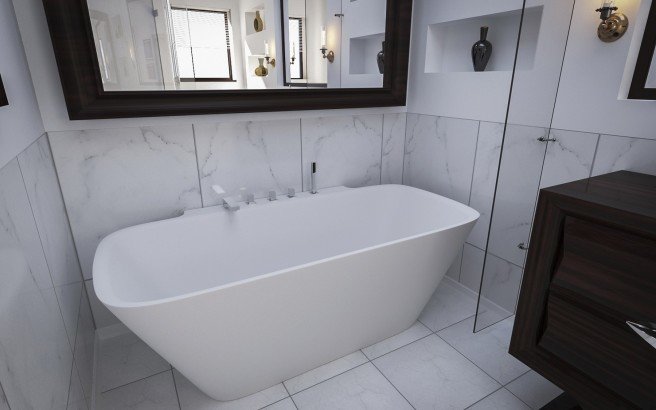 Aquatica Arabella-Wall™ Back To Wall Solid Surface Bathtub