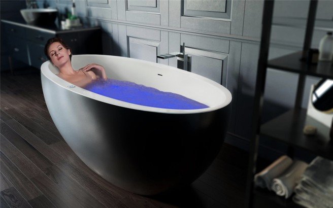 Mini F Blck Wht Relax Solid Surface Air, Air Massage Bathtubs